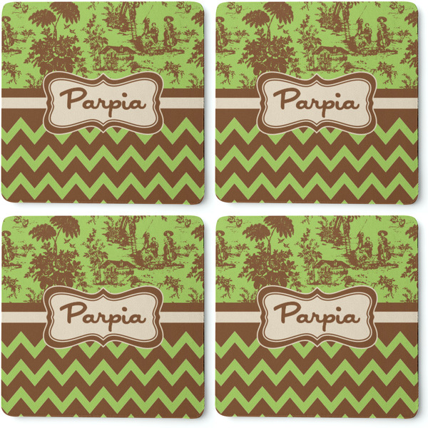Green & Brown Toile & Chevron Coaster Rubber Back - Apvl