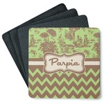 Green & Brown Toile & Chevron Square Rubber Backed Coasters - Set of 4 (Personalized)