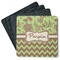 Green & Brown Toile & Chevron Square Rubber Backed Coasters - Set of 4 (Personalized)