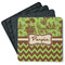 Green & Brown Toile & Chevron Square Rubber Backed Coasters - Set of 4 (Personalized)