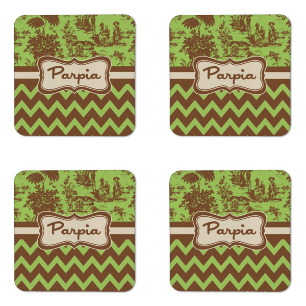 Green & Brown Toile & Chevron Coaster Set - APPROVAL