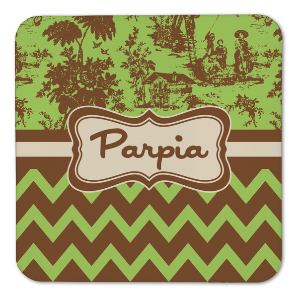 Green & Brown Toile & Chevron Coaster Set - FRONT (one)