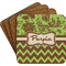 Green & Brown Toile & Chevron Coaster Set (Personalized)