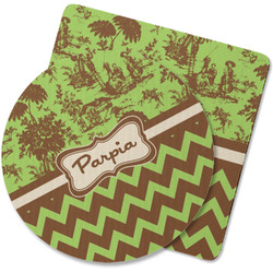 Green & Brown Toile & Chevron Rubber Backed Coaster (Personalized)