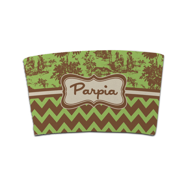 Custom Green & Brown Toile & Chevron Coffee Cup Sleeve (Personalized)
