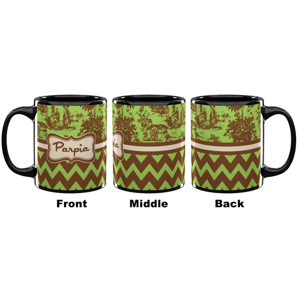 Green & Brown Toile & Chevron Coffee Mug - 11 oz - Black APPROVAL