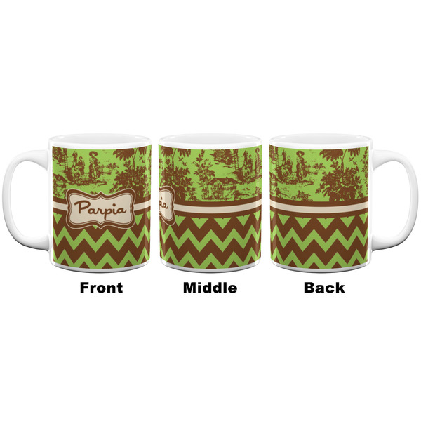 Green & Brown Toile & Chevron Coffee Mug - 11 oz - White APPROVAL