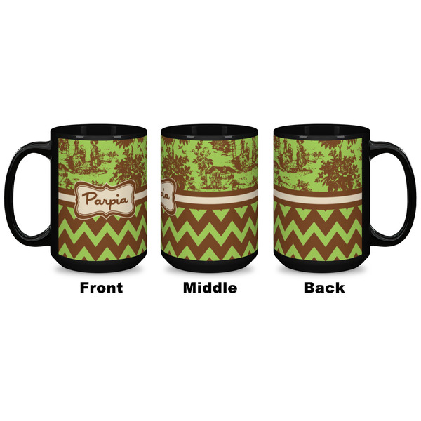 Green & Brown Toile & Chevron Coffee Mug - 15 oz - Black APPROVAL
