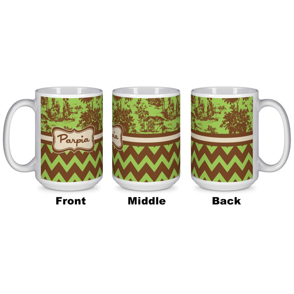 Green & Brown Toile & Chevron Coffee Mug - 15 oz - White APPROVAL