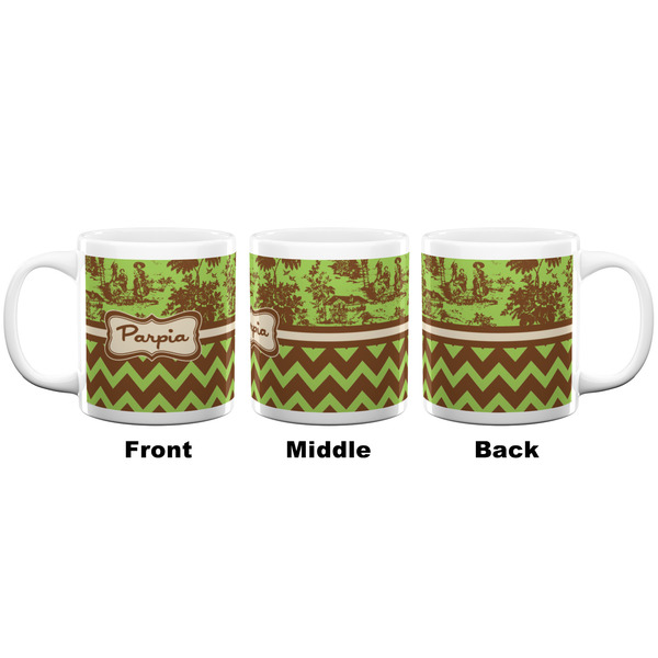 Green & Brown Toile & Chevron Coffee Mug - 20 oz - White APPROVAL