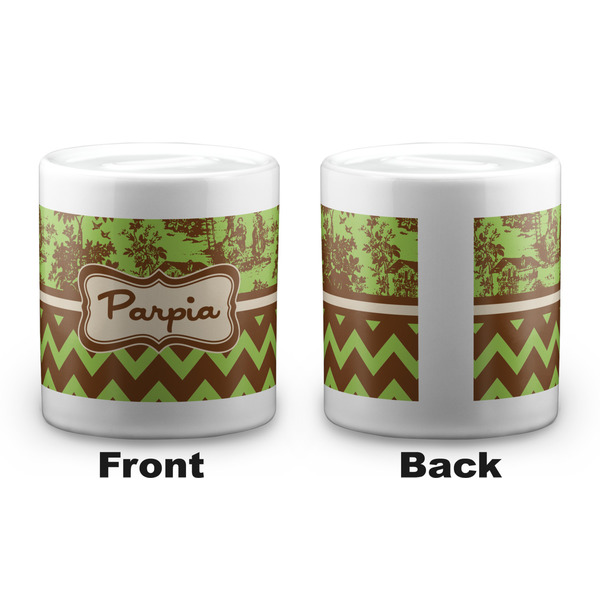 Green & Brown Toile & Chevron Coin Bank - Apvl