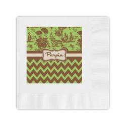 Green & Brown Toile & Chevron Coined Cocktail Napkins (Personalized)
