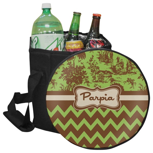 Custom Green & Brown Toile & Chevron Collapsible Cooler & Seat (Personalized)