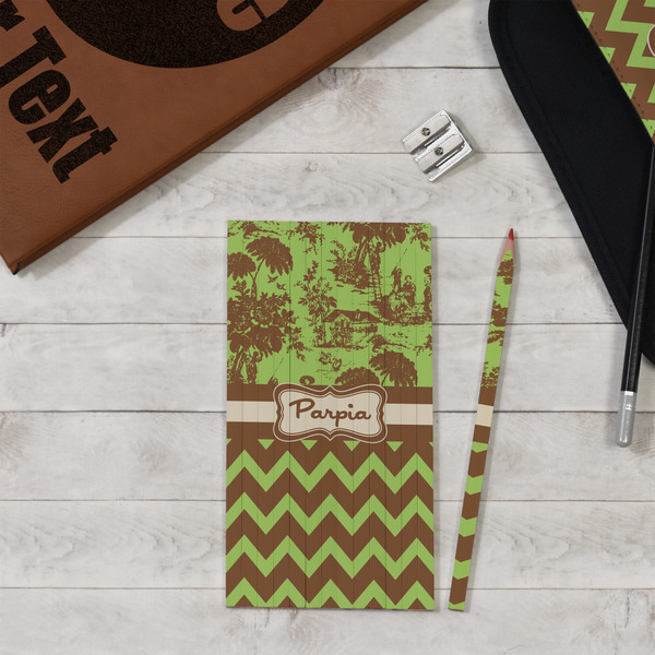 Green & Brown Toile & Chevron Colored Pencils - In Context