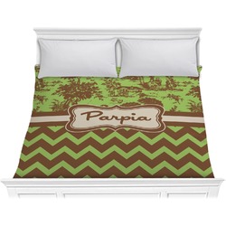 Green & Brown Toile & Chevron Comforter - King (Personalized)