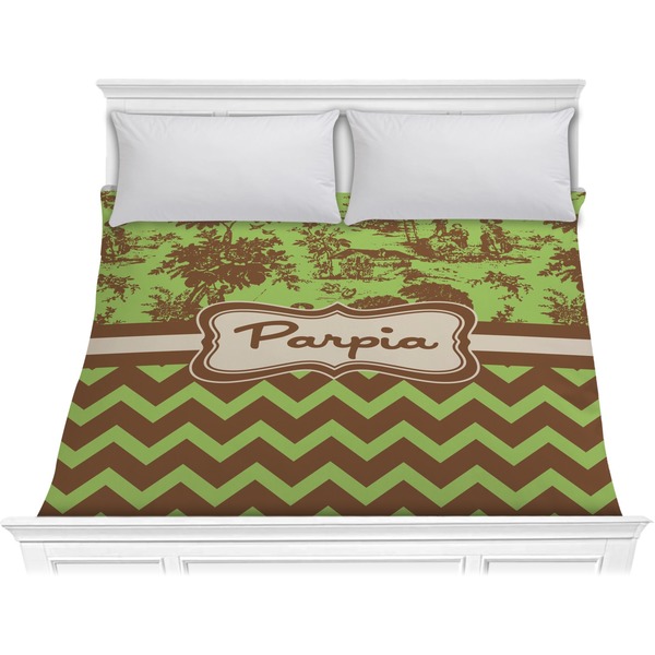 Custom Green & Brown Toile & Chevron Comforter - King (Personalized)