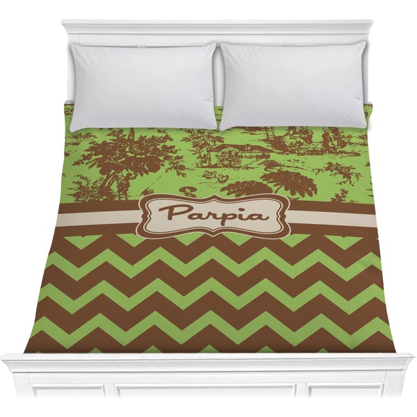 Custom Green & Brown Toile & Chevron Comforter - Full / Queen (Personalized)