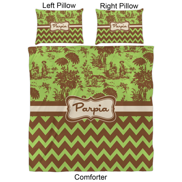 Green & Brown Toile & Chevron Comforter Set - Queen - Approval