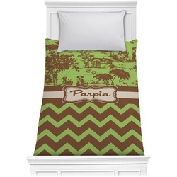 Green & Brown Toile & Chevron Comforter - Twin (Personalized)