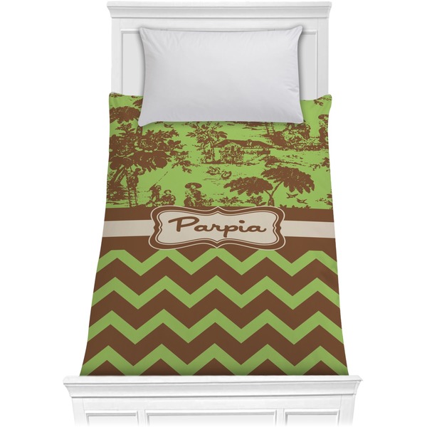 Custom Green & Brown Toile & Chevron Comforter - Twin (Personalized)