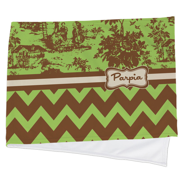 Custom Green & Brown Toile & Chevron Cooling Towel (Personalized)