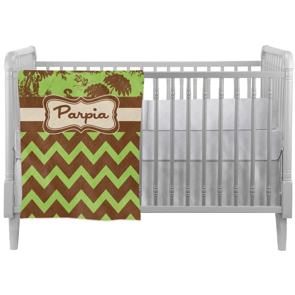 Custom Green & Brown Toile & Chevron Crib Comforter / Quilt (Personalized)