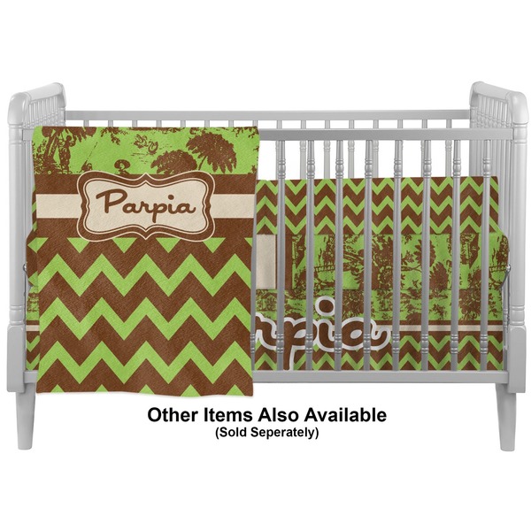 Green & Brown Toile & Chevron Crib - Profile Sold Seperately