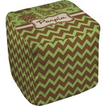Green & Brown Toile & Chevron Cube Pouf Ottoman (Personalized)