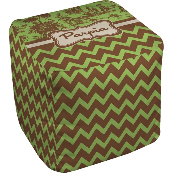 Custom Green & Brown Toile & Chevron Cube Pouf Ottoman - 13" (Personalized)