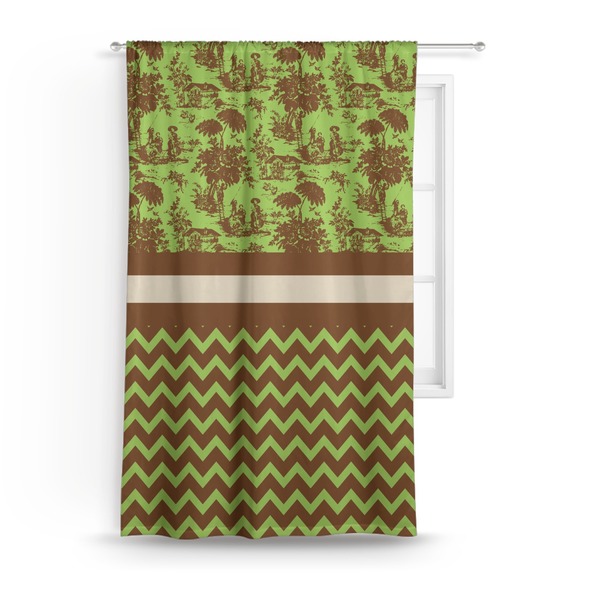 Custom Green & Brown Toile & Chevron Curtain - 50"x84" Panel