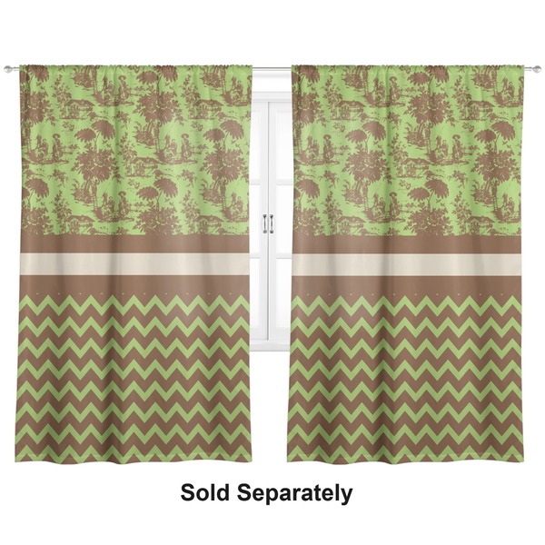 Custom Green & Brown Toile & Chevron Curtain Panel - Custom Size