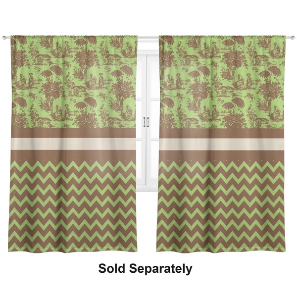 Green & Brown Toile & Chevron Curtains