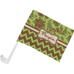 Green & Brown Toile & Chevron Car Flag - Small w/ Name or Text