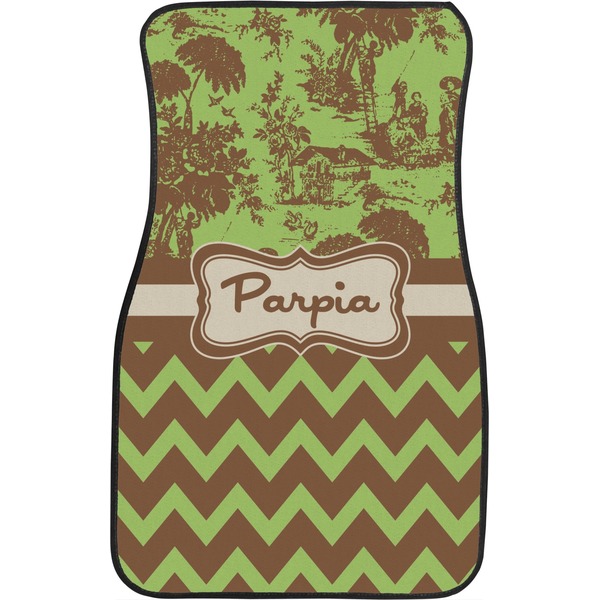 Green & Brown Toile & Chevron Custom Car Floor Mats (Front Seat)