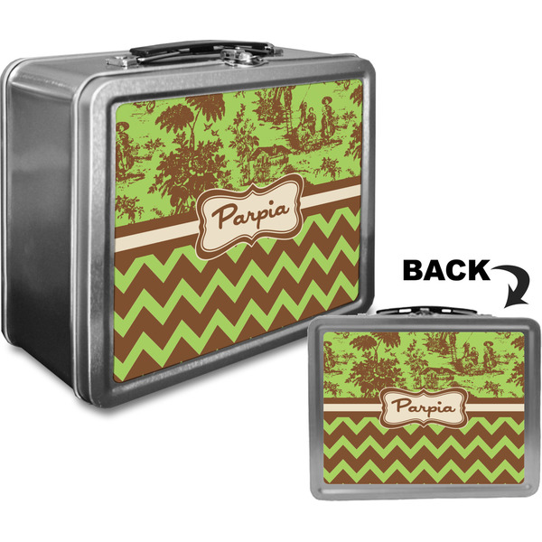 Green & Brown Toile & Chevron Custom Lunch Box / Tin Approval