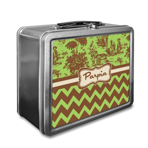 Custom Green & Brown Toile & Chevron Lunch Box (Personalized)