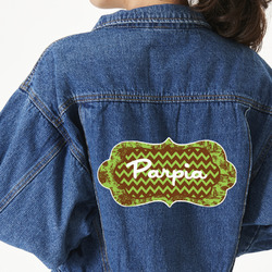 Green & Brown Toile & Chevron Twill Iron On Patch - Custom Shape - 3XL (Personalized)