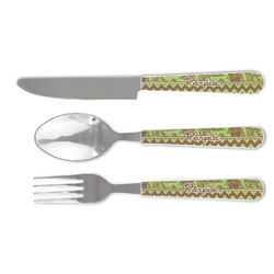 Green & Brown Toile & Chevron Cutlery Set (Personalized)
