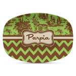 Green & Brown Toile & Chevron Plastic Platter - Microwave & Oven Safe Composite Polymer (Personalized)