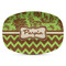 Green & Brown Toile & Chevron Plastic Platter - Microwave & Oven Safe Composite Polymer (Personalized)