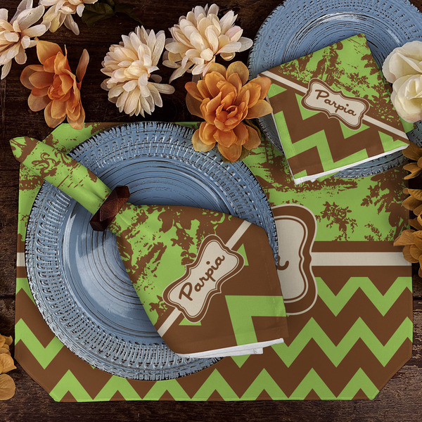 Green & Brown Toile & Chevron Dining Set