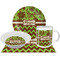 Green & Brown Toile & Chevron Dinner Set - 4 Pc (Personalized)