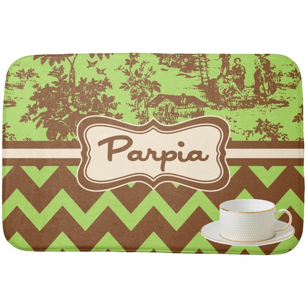 Green & Brown Toile & Chevron Dish Drying Mat