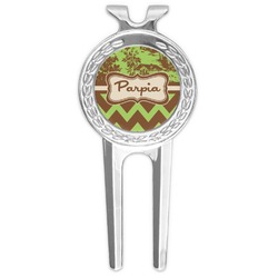 Green & Brown Toile & Chevron Golf Divot Tool & Ball Marker (Personalized)