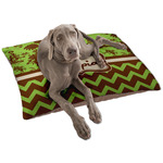 Green & Brown Toile & Chevron Dog Bed - Large w/ Name or Text