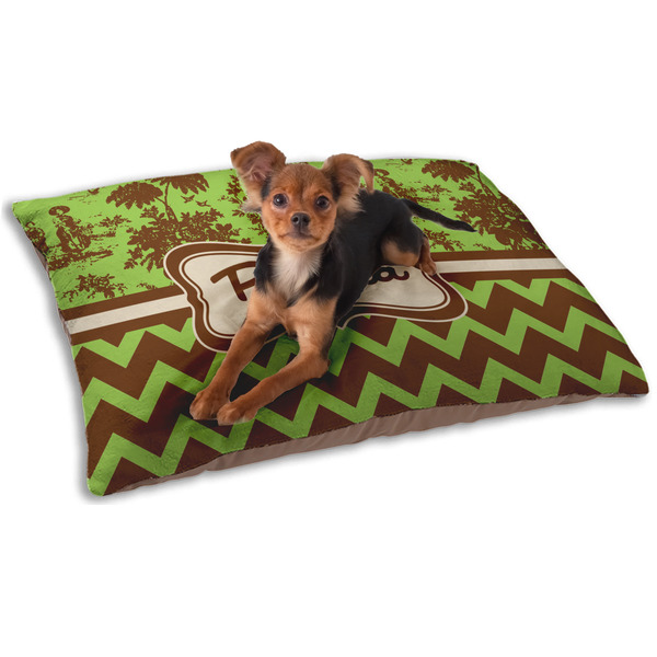 Green & Brown Toile & Chevron Dog Bed - Small LIFESTYLE