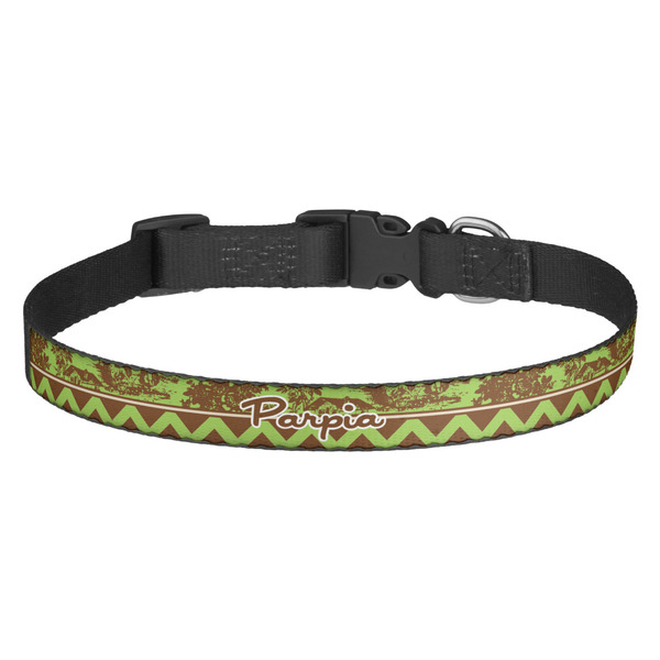 Custom Green & Brown Toile & Chevron Dog Collar - Medium (Personalized)