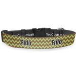 Green & Brown Toile & Chevron Deluxe Dog Collar - Extra Large (16" to 27") (Personalized)