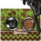 Green & Brown Toile & Chevron Dog Food Mat - Large LIFESTYLE