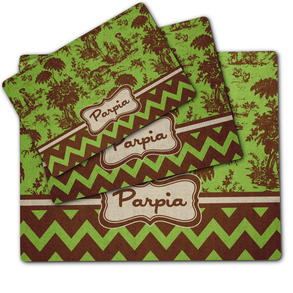 Green & Brown Toile & Chevron Dog Food Mat - MAIN (sm, med, lrg)